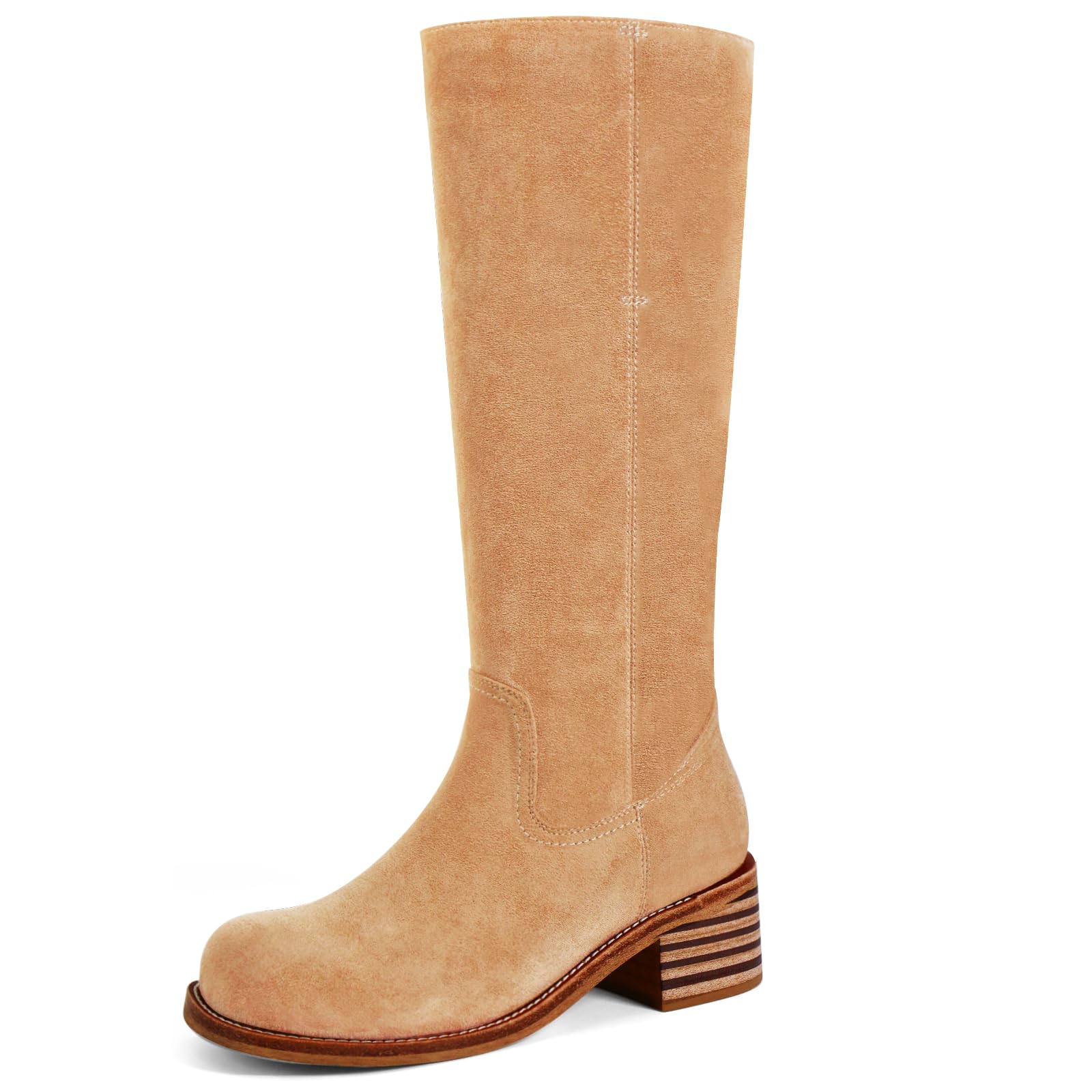 VBDB Women's Knee High Boots Square Toe Chunky Block Heel Long Boots for Women Comfortable Low Heel Womens Boots