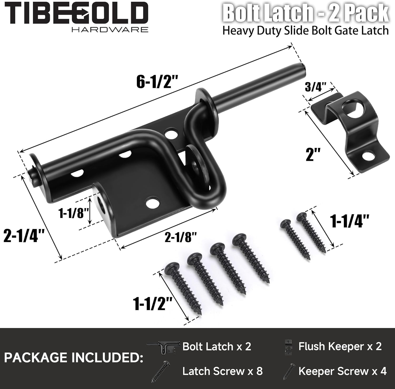 Slide Bolt Gate Latch with Padlock Hole, Heavy Duty Fence Sliding Bolt Gate Latch for Wooden Fence, Slide Latches Outdoor Doors for Wood Vinyl Fence Barn Shed, Black, 2 Pack