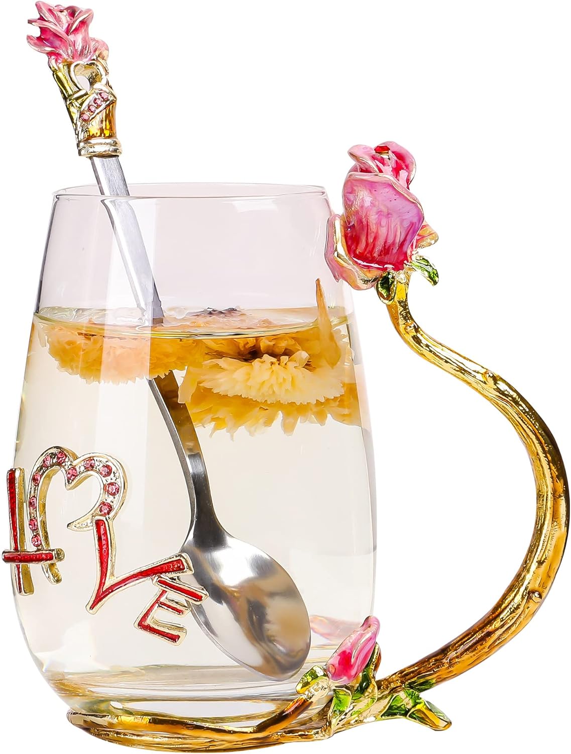 Flower Tea Cup,glass Coffee Mugs,Leadfree Clear Glass