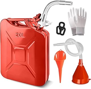 5 Gallon Container Metal Can with Spout System and Handle, 20 Litre Metal Container Trucks Cars Motorcycle Equipment (Red)