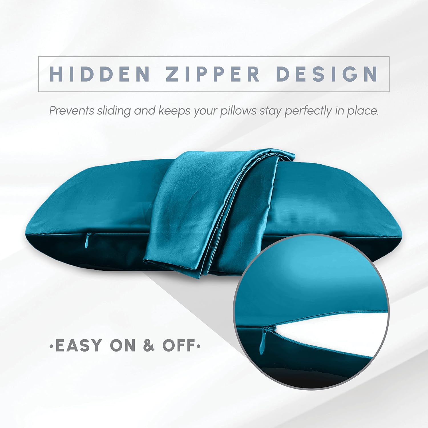 Elegant Comfort 2-Pack Cooling Viscose Satin Pillowcase Set with Hidden Zipper Closure, Silky Smooth for Hair and Skin Care-Beautiful Gift Box-2-Piece Satin Pillowcase Set, Standard/Queen, Turquoise