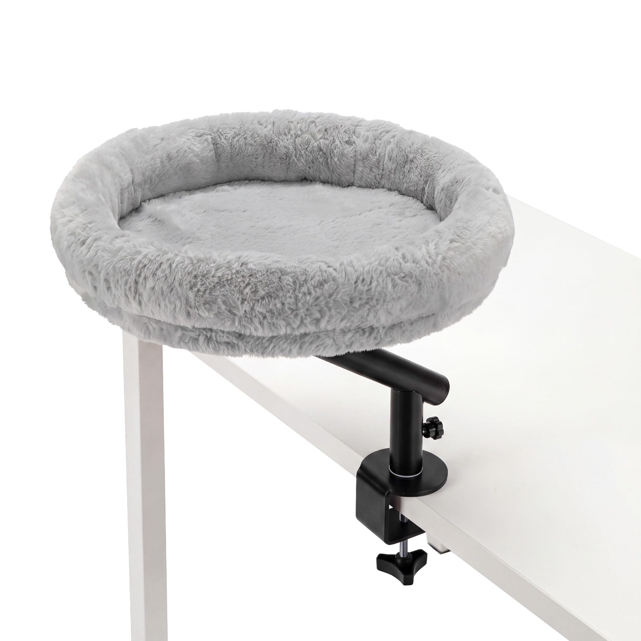 Fudajo Cuccia per gatti da scrivania 40 x 40 cm, grigio chiaro, portata massima fino a 15 kg, amaca con sistema di fissaggio a morsetto, cuccia morbida con peluche e pallina