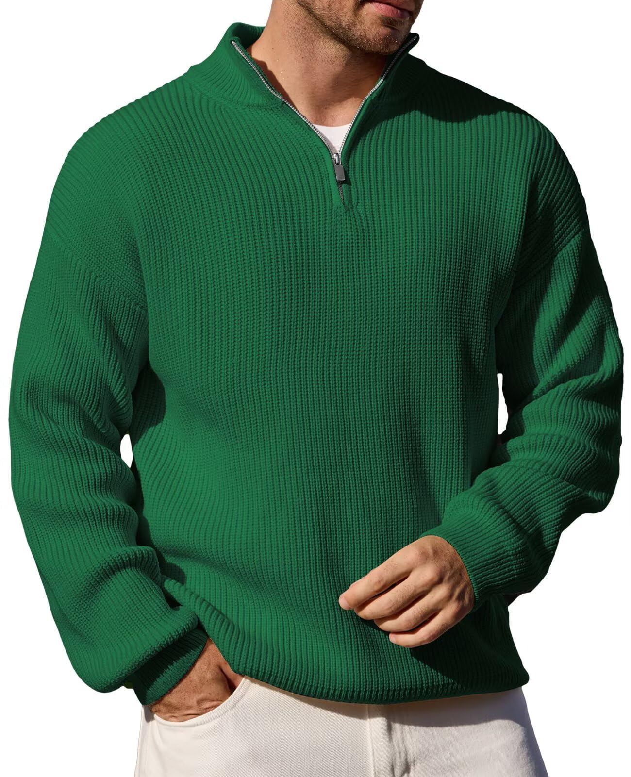 – Men's Quarter Zip Jumpers Warm Mock Neck Pullover Jumper Casual Thermal Knit Sweater Big and Tall