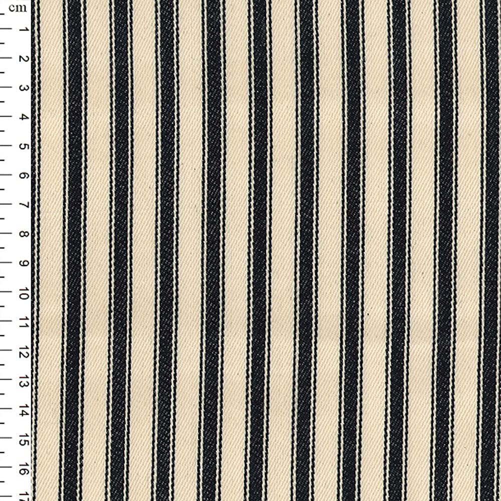 100% Cotton Canvas Fabric John Louden 8mm Ticking Stripes Woven Curtain Upholstery Black (Sold Per Half Metre)