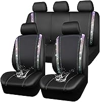 Vista 14 de CAR PASS - Juego de fundas de asiento para auto, cuero sintético impermeable con diamantes de imitación brillantes, para interior, universal, tiras