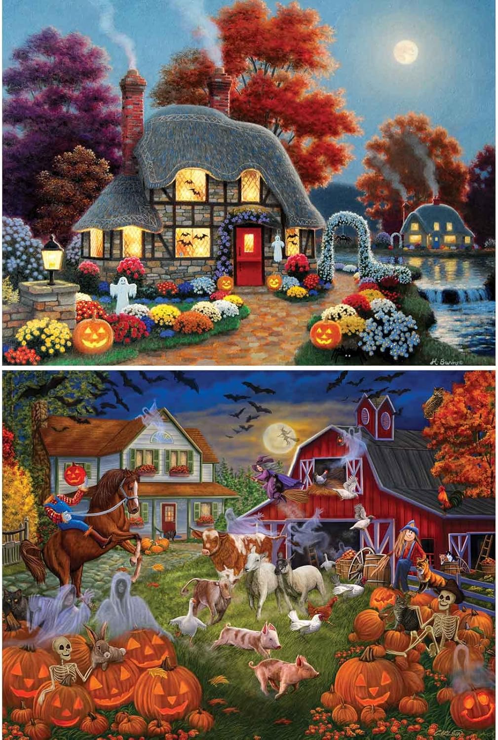 Bits and Pieces - Value Set of Two (2) 300 Piece Jigsaw Puzzles for Adults - Each Puzzle Measures 18" x 24" - 300 pc Large Piece Halloween Jigsaws by Artist Various Artists