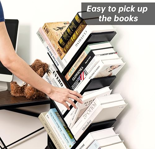 Miniatura 8 de Estantería pequeña con cajón, estantería de 4 niveles en forma de árbol en color negro, estantería de escritorio de madera, estanterías modernas de