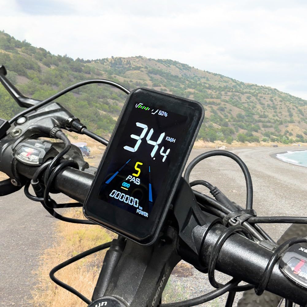 X3 Connettore a 5 pin Display LCD a colori per bici elettrica da 24 V 36 V 48 V, custodia in ABS, schermo in acrilico, adatto per manubri da 22,2 mm, 25,4 mm, 28,6 mm, nero