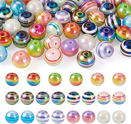 Craftdady 44 cuentas de resina a rayas de chicle, 11 colores, bolas gruesas espaciadoras, cuentas de colores AB, cuentas focales Rondelle, cuentas