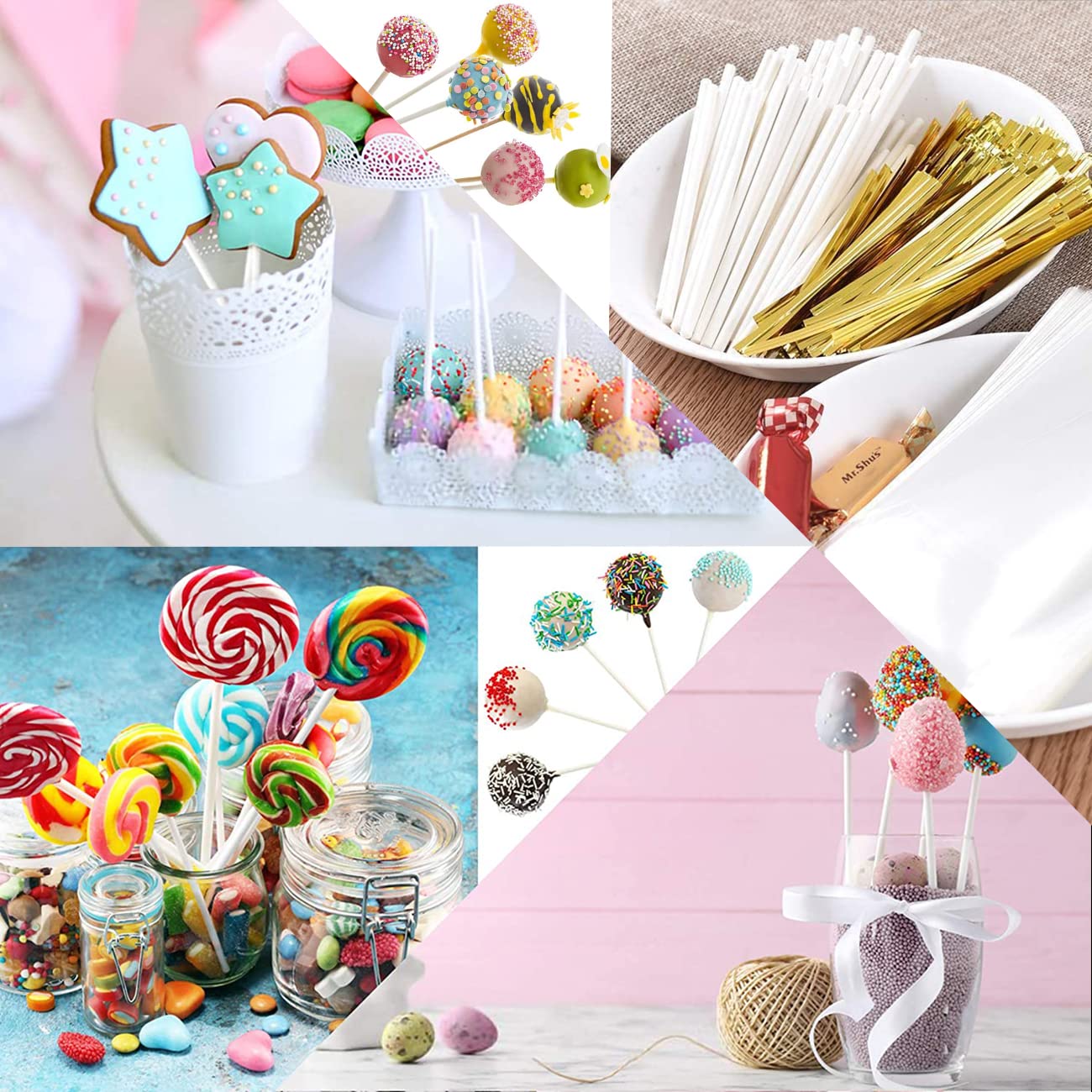 Set 300 Pezzi Per Cake Pops - Sacchetti, Bastoncini E Fascette Per Caramelle Fatte In Casa - Foto 10