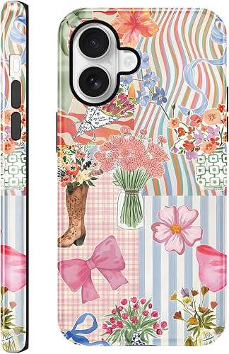Case Compatible with for iPhone 17 6.3'', Pink Bow Ribbon Flower Boots Aesthetic Cute Protective Phone Case, Trendy Scratch Resistant Shockproof Cover Case for Girl Boy Women Men