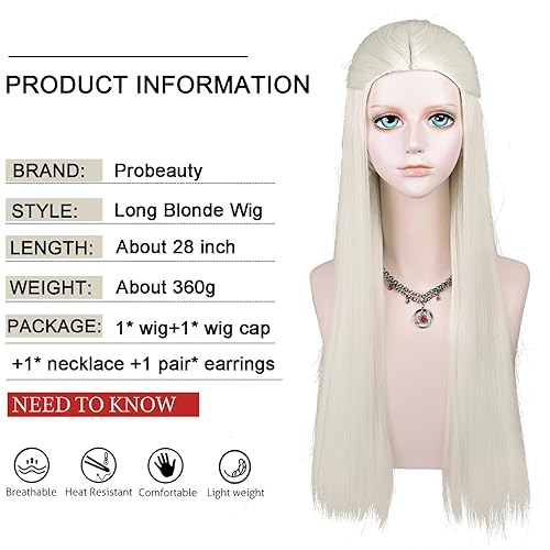 Miniatura 20 de Peluca rubia larga con trenzas de Probeauty, para cosplay, incluye casquillo de peluca, talla única