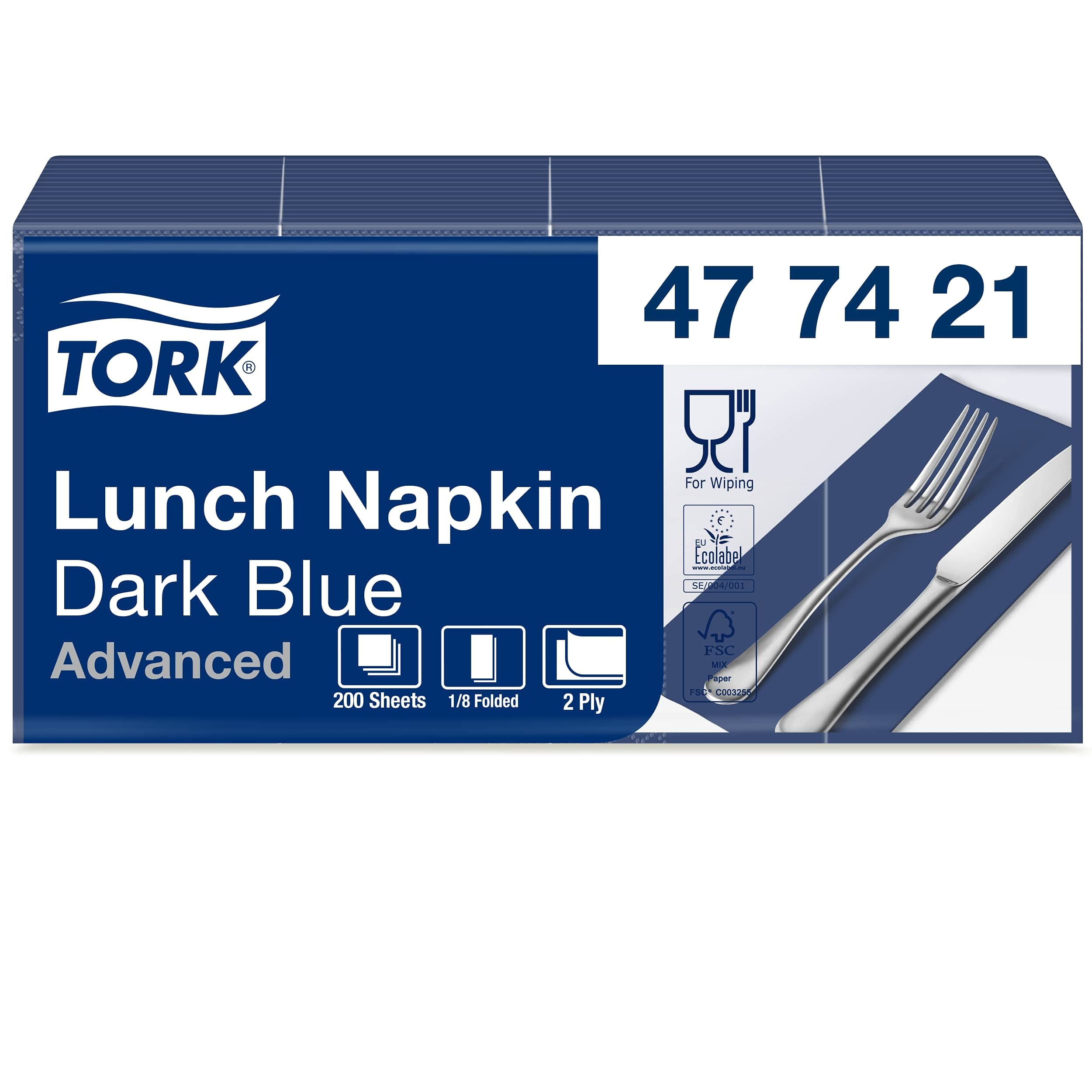 Tork 477421 Soft Lunch/Servilletas para almuerzo de dos capas/plegado americano 1/8 / color azul oscuro / 10 paquetes x 200 unidades (2000 servilletas) / 33 cm x 33 cm/Advanced