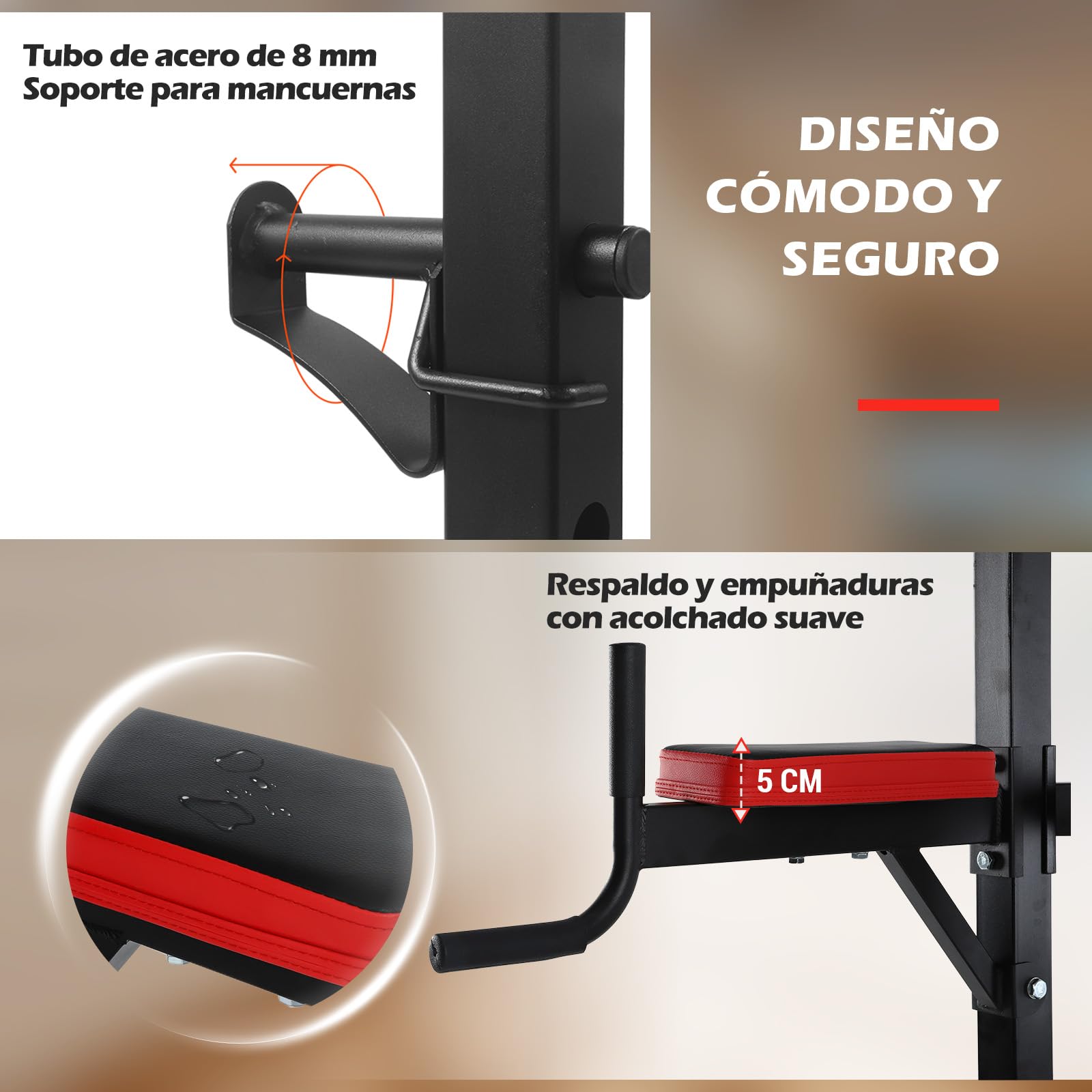 ISE Multiestación de musculación con Torre para levantamiento e inmersión en entrenamiento de fuerza + Banco de musculación plegable con 3 posiciones.Flexiones/dips/dominadas/press de banca