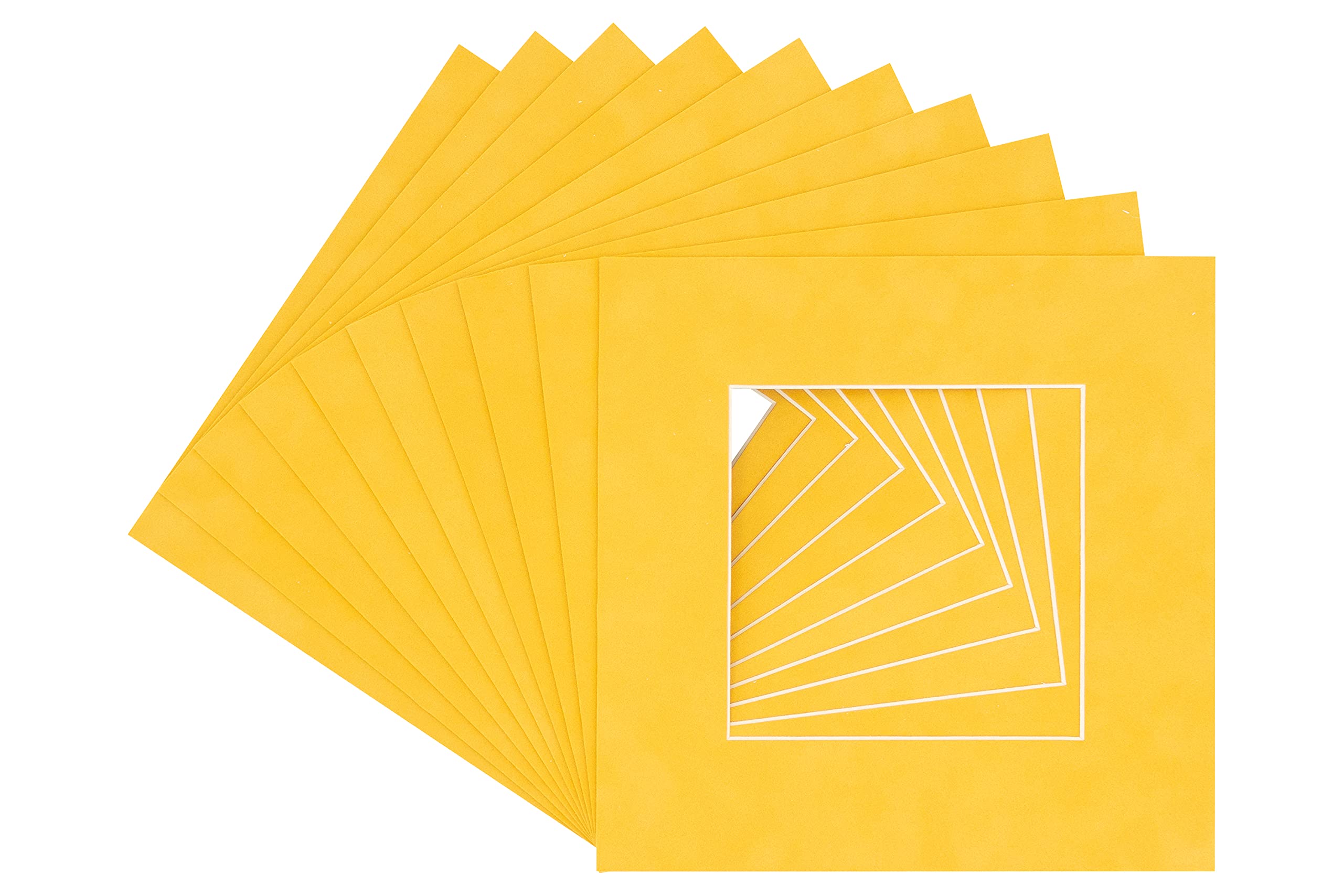 CountryArtHouse Bright Yellow Acid Free 6x6 Square Picture Frame Mat with White Core Bevel Cut for 3x3 Pictures - Fits 6x6 Frame - Pack of 10 Matboard Show Kits with Acid Free Backings & Clear Bags