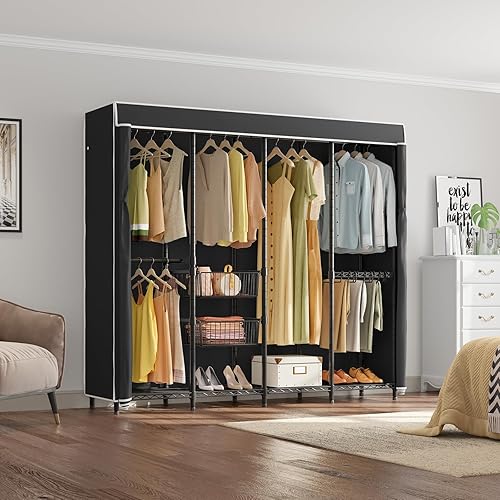 Miniatura 8 de VIPEK V40C Pro Coverd - Perchero de armario independiente para dormitorio, perchero negro resistente con cubierta de tela negra, estante de metal