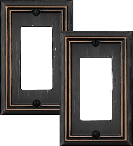 Vista 56 de Placa de pared de metal Adler con cubierta de interruptor de luz de triple palanca, paquete de 2 unidades de bronce envejecido de 3 bandas, cubierta