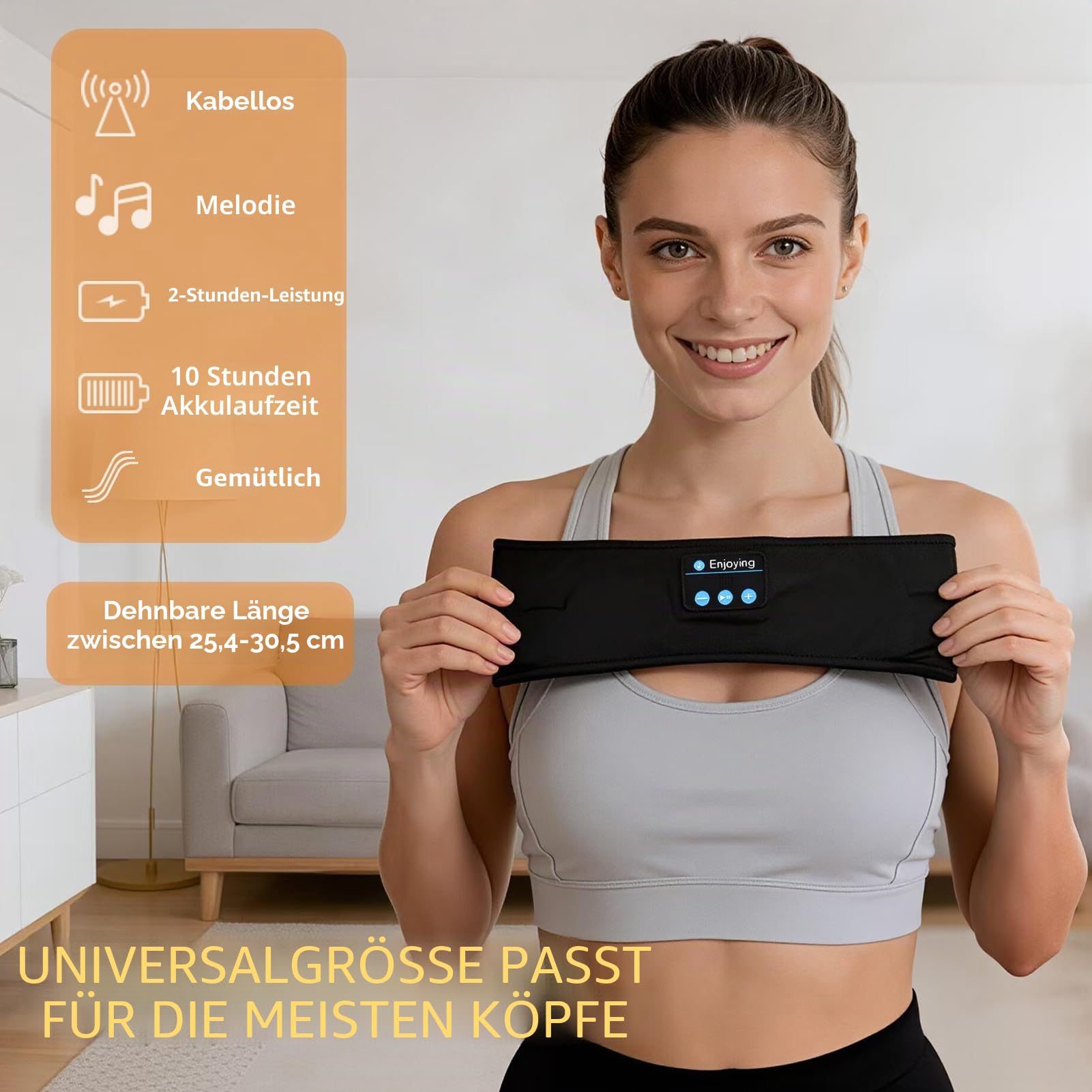 Schlafkopfhörer Bluetooth Stirnband Kabellose Schlaf Kopfhörer Schlafmaske für Seitenschläfer HD Stereo Lautsprecher Weich & Waschbar 10+h Laufzeit Geräuschdämpfung für Schlaf Yoga Sport für Männer/Fr