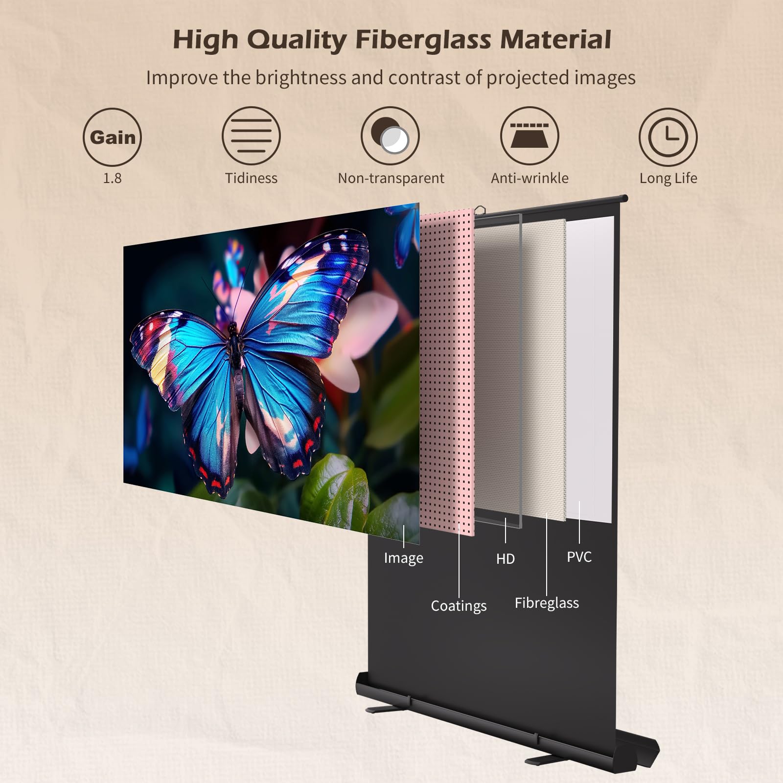 VISULAPEX Leinwand Beamer 80 Zoll 16:9 Bodenleinwand,Mobile Projektionsleinwand,Bodenprojektor Bildschirm 177x 99.5cm für Heimkino,Outdoor,Büro,Camping