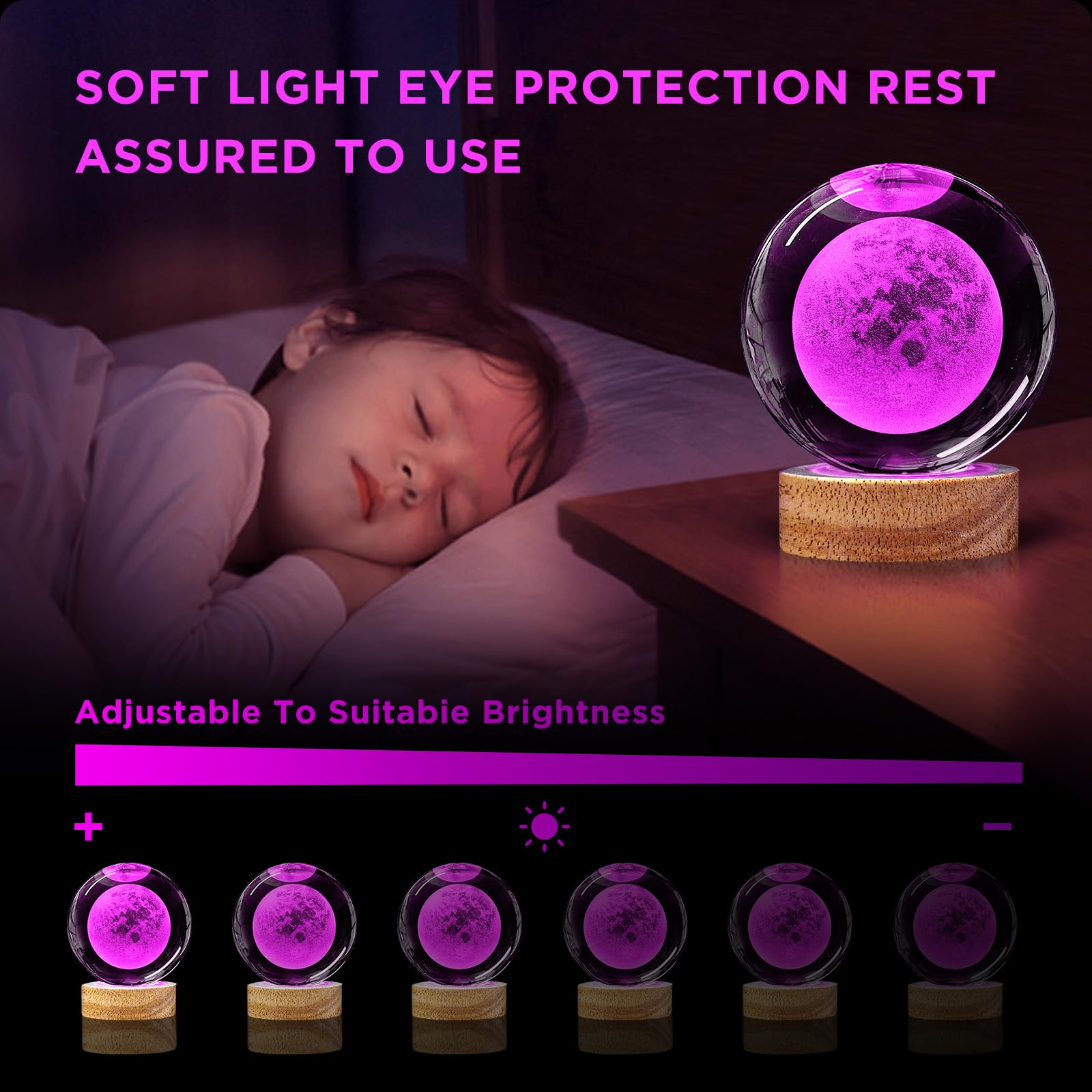 3D Moon Crystal Ball Night Light 3.15 inch Moon Galaxy Glass Ball