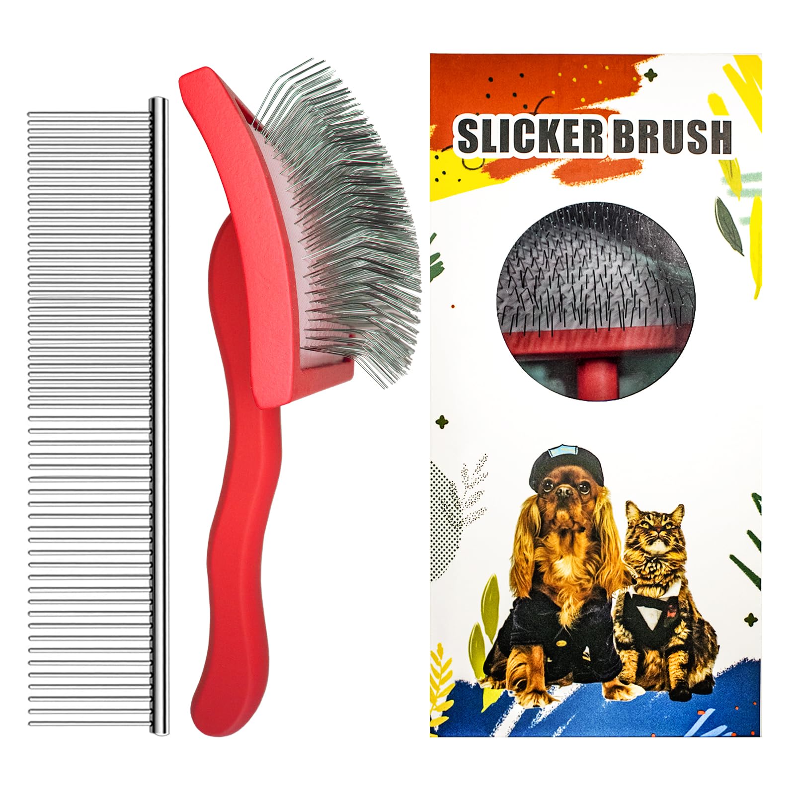 Dog Slicker Brush for Golden Doodle Grooming Kit - Dematting Brushes for Goldendoodles, Labradoodles, Poodles - Pet Hair Brush for Medium & Long Haired Dogs - Large (Red)