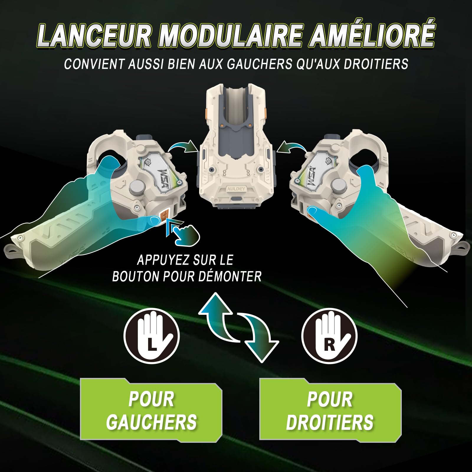 INFINITY NADO S7 Set 2 toupies métal + 2 lanceurs modulables 5+ | Set 2 toupies métal défense/endurance, 2 lanceurs modulables droitiers/gauchers + pointes S6. Combat 5-12 ans. Cadeau