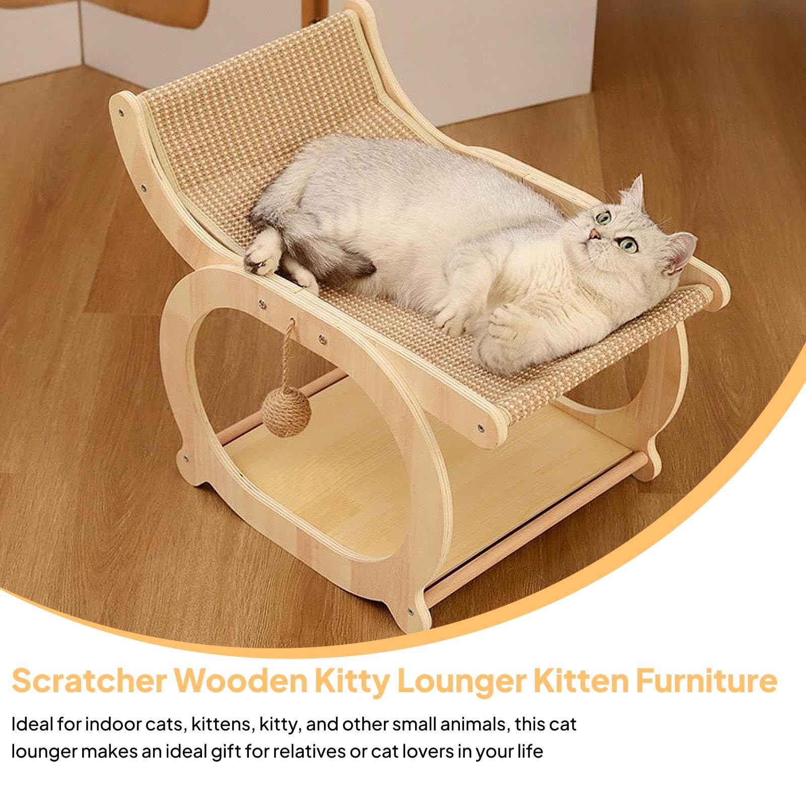 Tiragraffi in Sisal per Gatti, Mobili per Gattini, Letto Rialzato in Legno per Interni, Letto da Giardino per Conigli E Animali Domestici, Colore del Legno