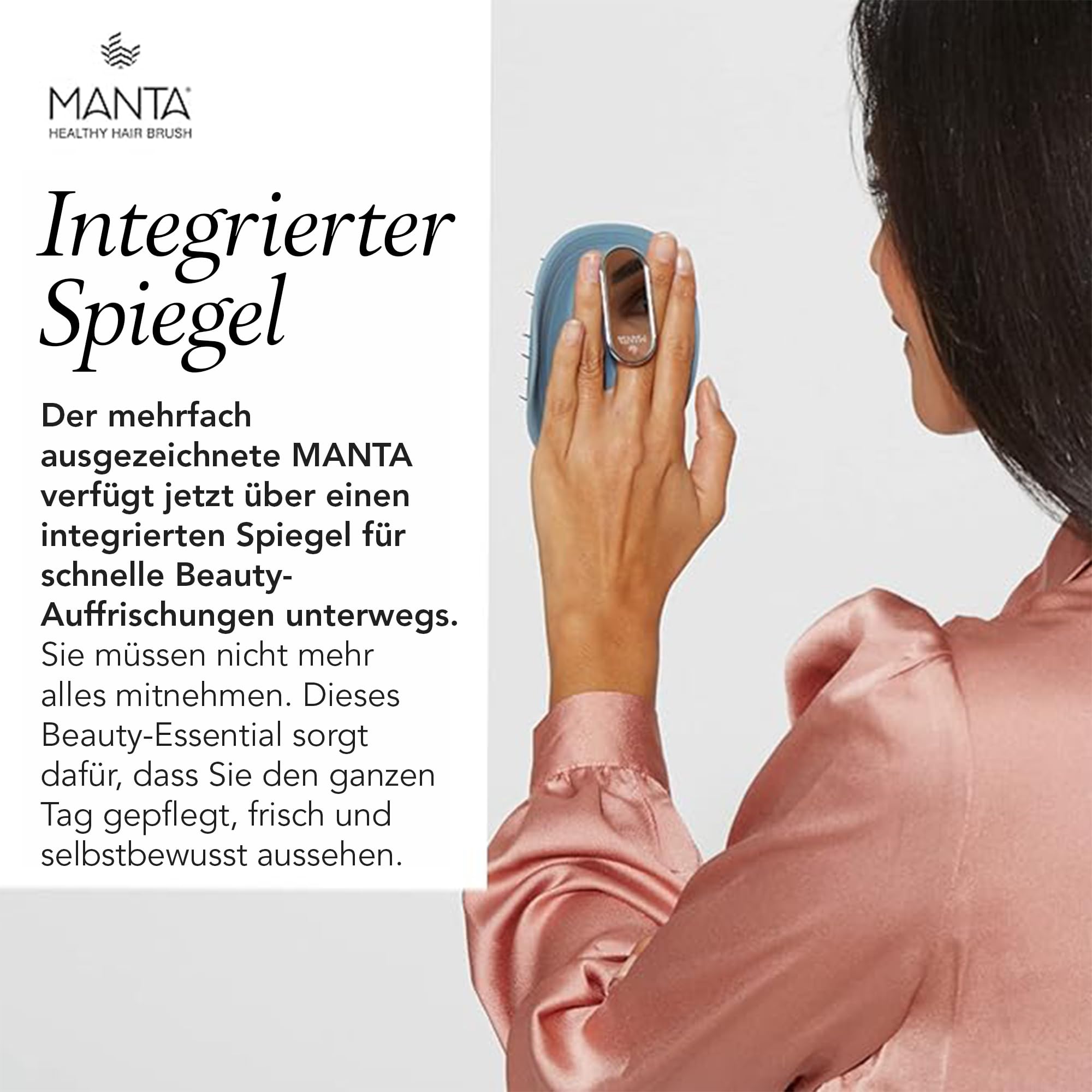 Manta Mirror Anti-Breakage Haarbürste - Entwirrungsbürste mit integriertem Spiegel, Blau