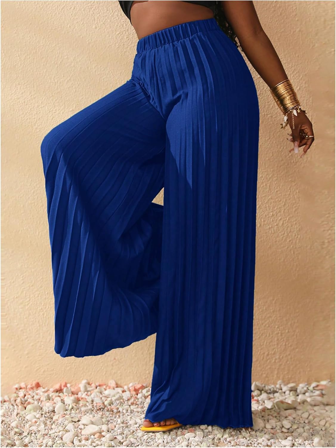 SOLY HUX Women's Wide Leg Palazzo Pleated Pants High Waisted Flowy Loose Dressy Casual Long Trousers - Image 4