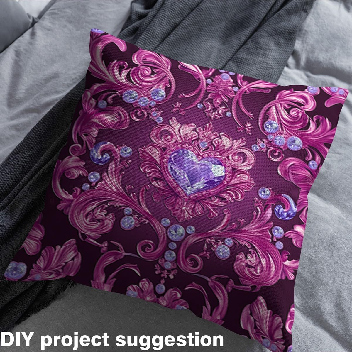 Purple Damask Upholstery Fabric for Chairs Antique Decor Gothic Fabric by The Yard 109"x63", Blue Crystal Love Heart Exotic Vintage Floral Bohemian Quilting Fabric