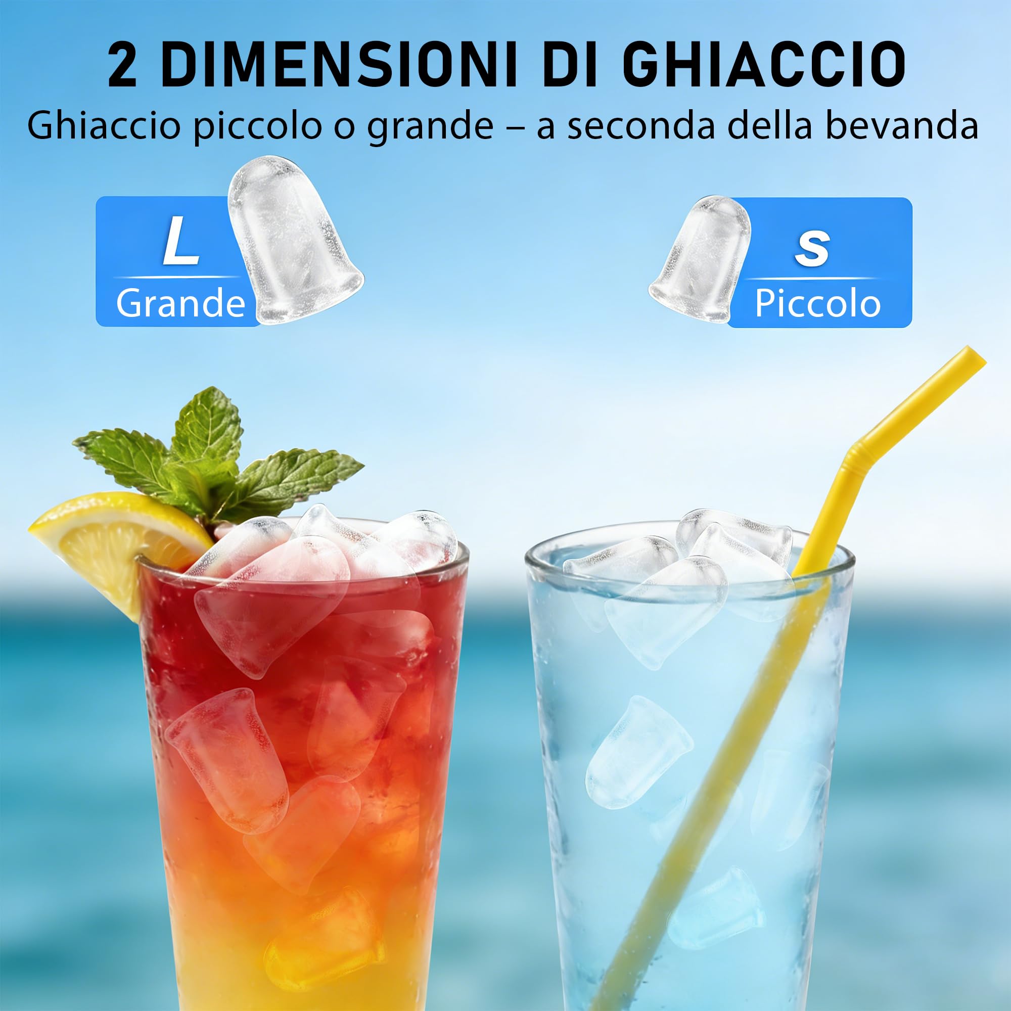 Citybee Macchina del Ghiaccio 12kg/24h con Maniglia Portatile, 2 Dimensioni di Ghiaccio, Silenzioso, 9 Cubetti in 6 Minuti, Ice Maker con Maniglia/Paletta/Cestello, Per Casa, Ufficio, Camper e Cucina