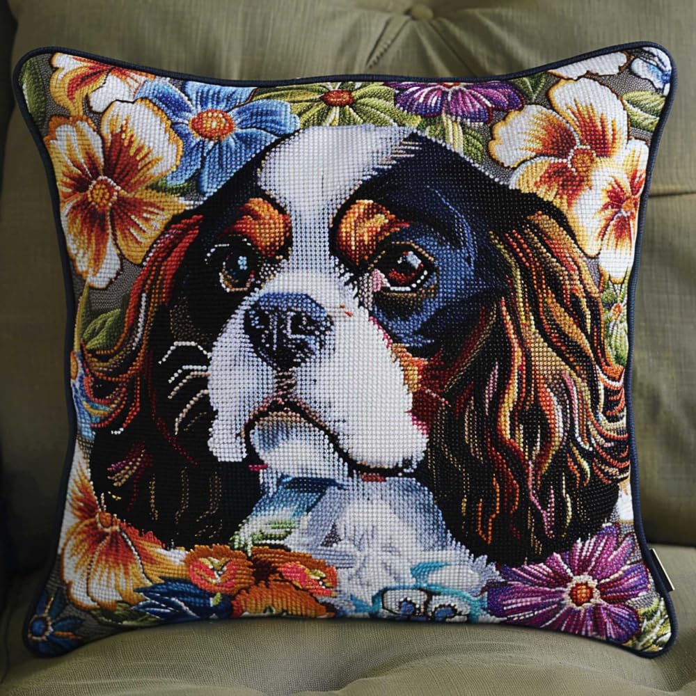 Rkflgew Cushion Making Kit Cavalier King Charles Spaniel Animal Pillow Cover Diy For Beginner And Adults Gifts For Family Friends Needlework Crafts Atch Hook Set For Teenager 43X43cm