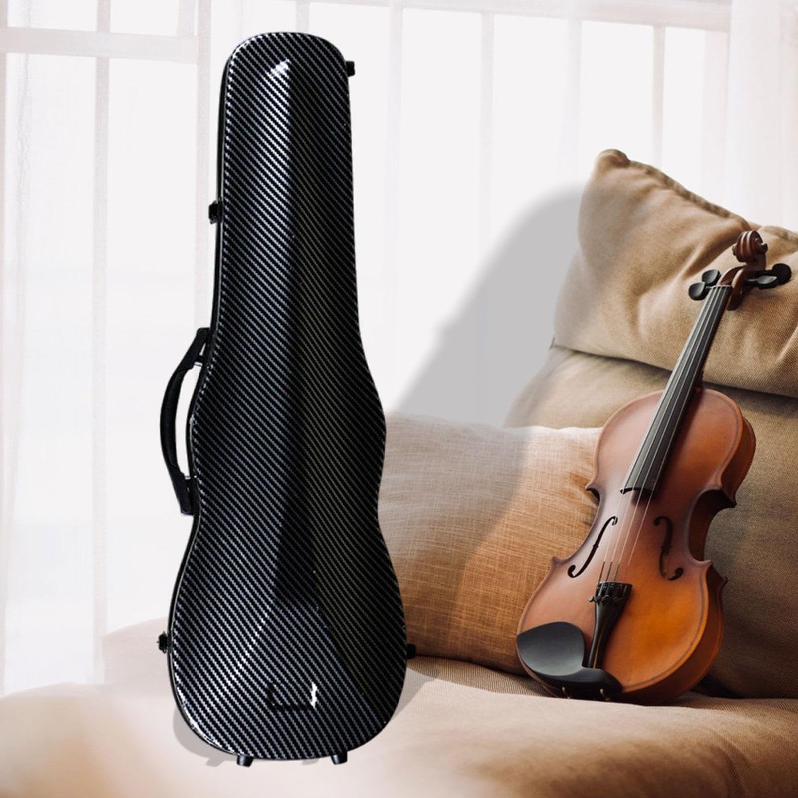 Estuche Rígido para Violín, Caja de Violín de Fibra de Carbono, Estuche Rígido Portátil Tipo Bolso para Guardar El Violín, Bolsa para Violín para Prin, negro