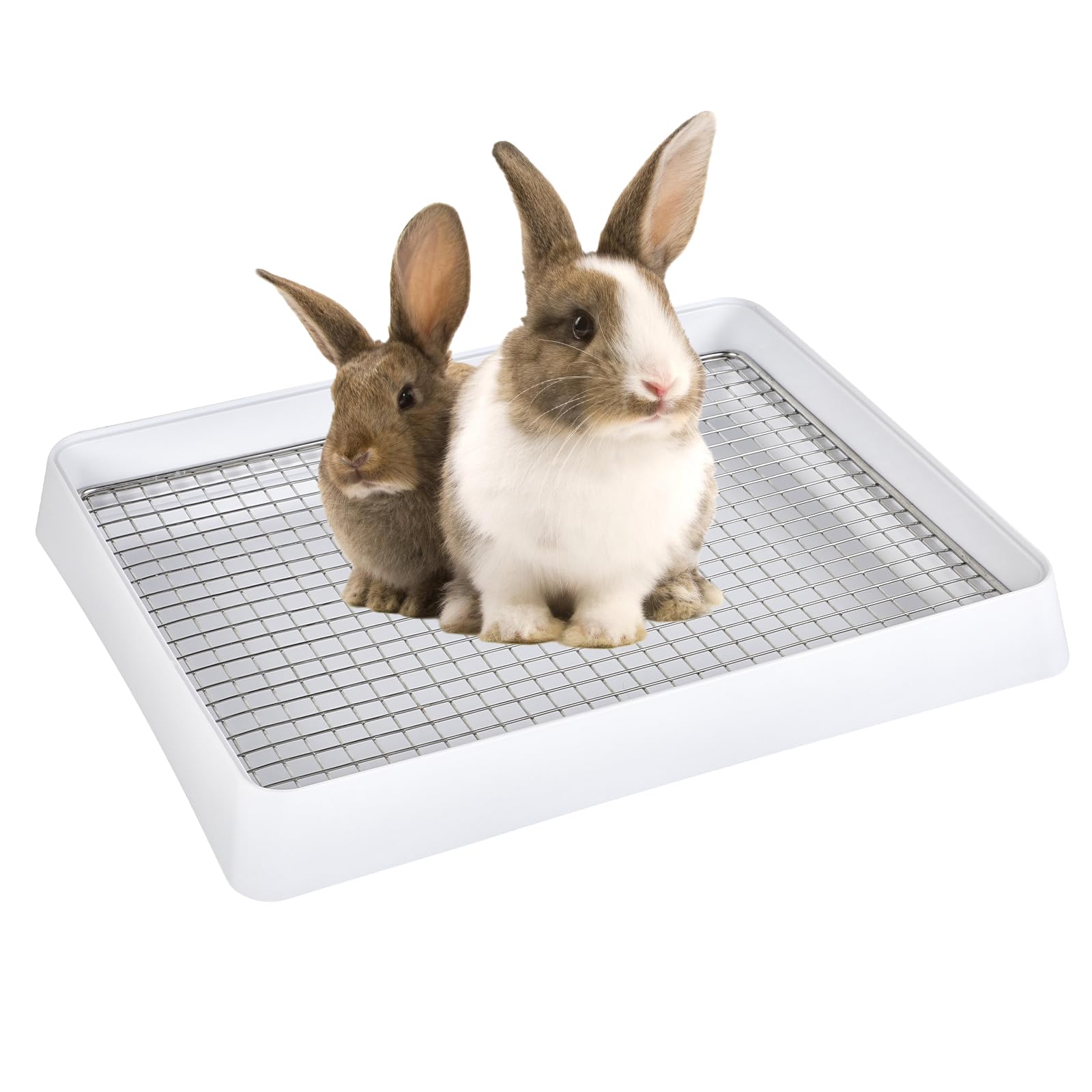 FHTONGE Bunny Litter Pan for Cage Corner with Steel Grid Holes, Rectangula Rabbit Litter Box Pet Toilet for Rat Chinchilla Hedgehog Hamster Ferret