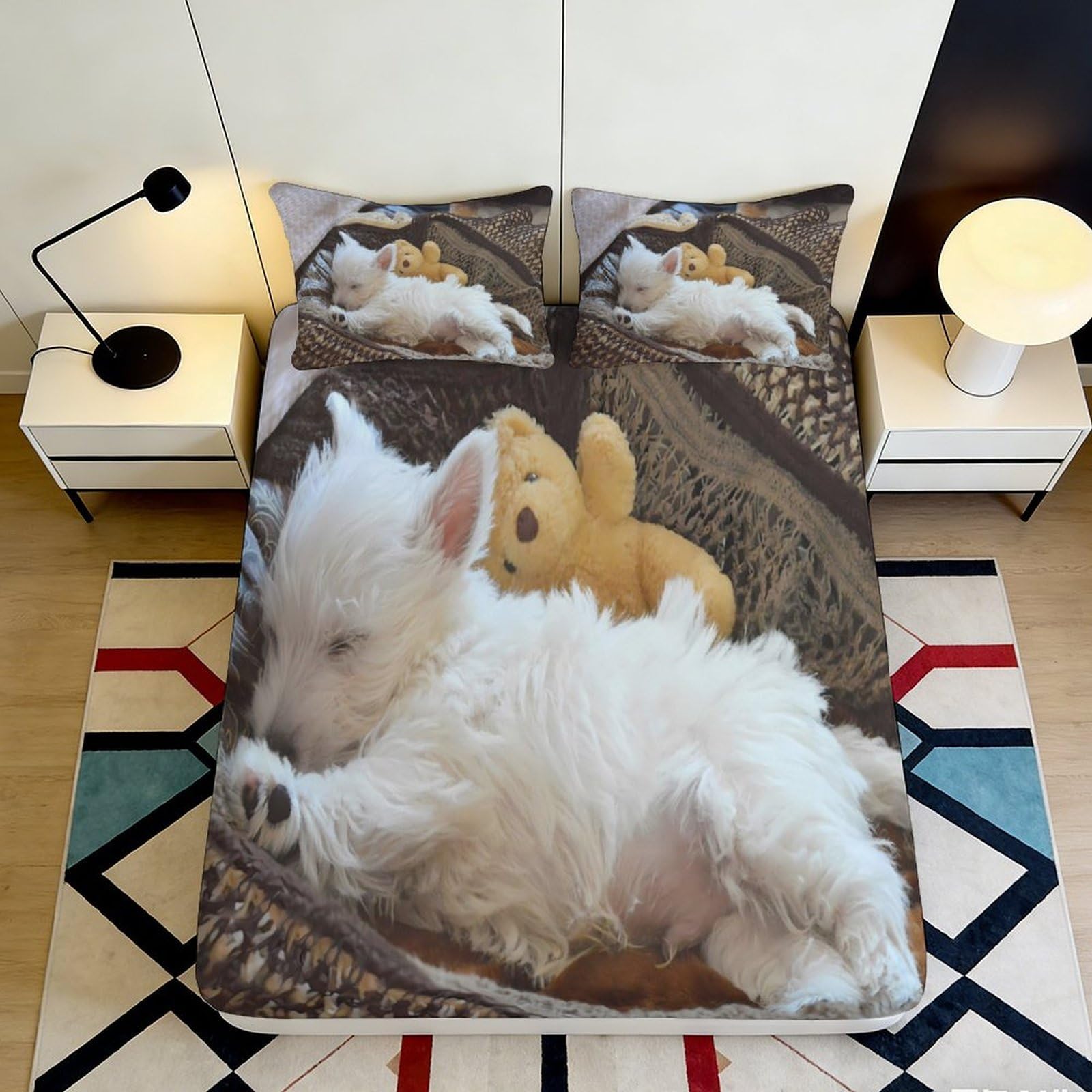 Pnayamiorkfel Style-5 3D Printed Sleeping Puppy Fitted Sheet Microfiber Soft Breathable Teddy Bear Mattress Cover For Bedroom Guest Room Decor 90X200x25cm