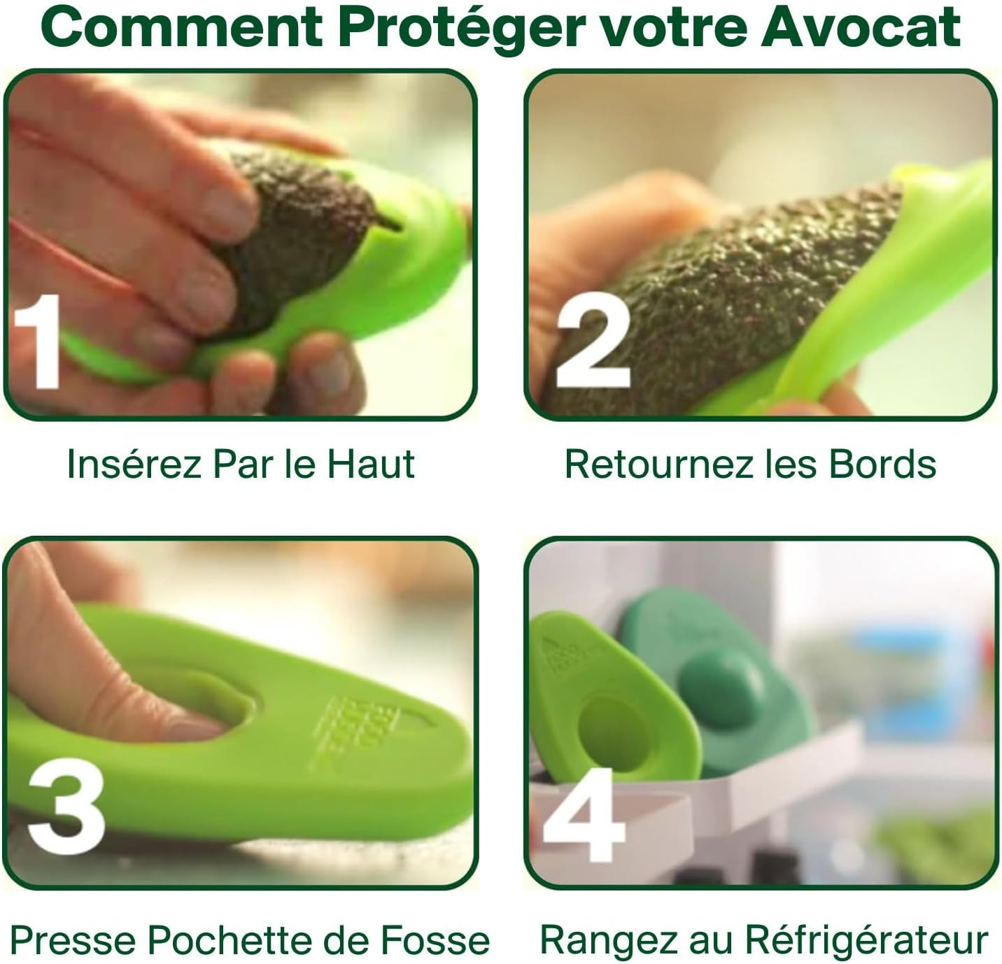 Food Huggers Lot de 2 Pinces à Avocat en Silicone - Préserve vos avocats frais et durables, breveté & lavable au lave-vaisselle - Image détaillée