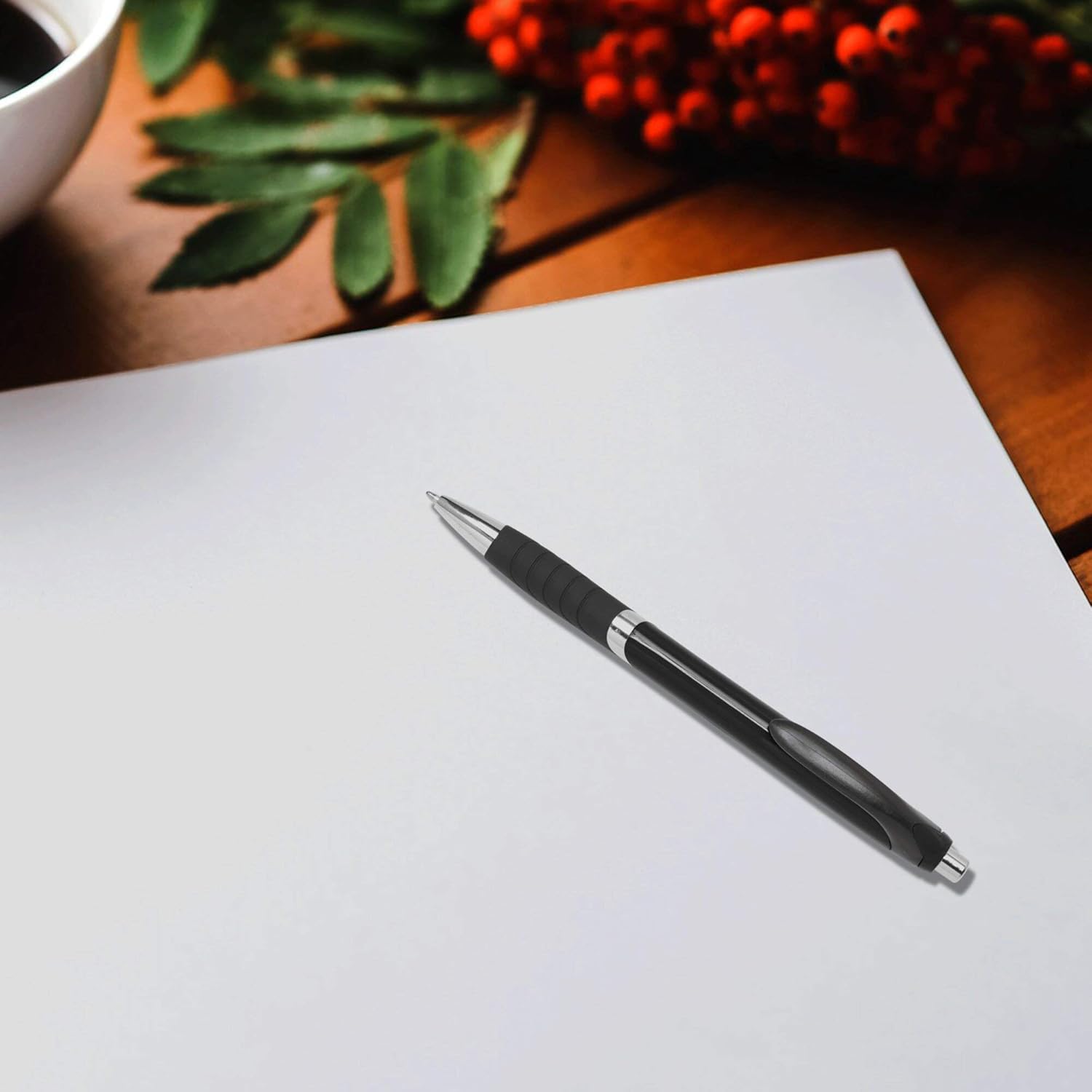 DISCOUNT PROMOS Ballpoint Pens With Rubber Grip - 10 pack - Black Ink Ball Point Pen with Soft Touch Plastic - Black