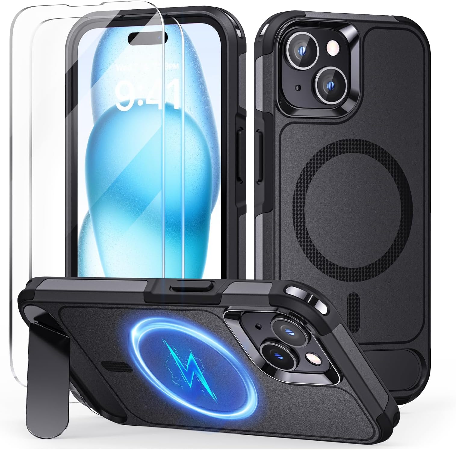 Lanhiem IPhone 15 Pro Cover With 2 Pieces Tempered Glass, Magnetic Ring - View #9