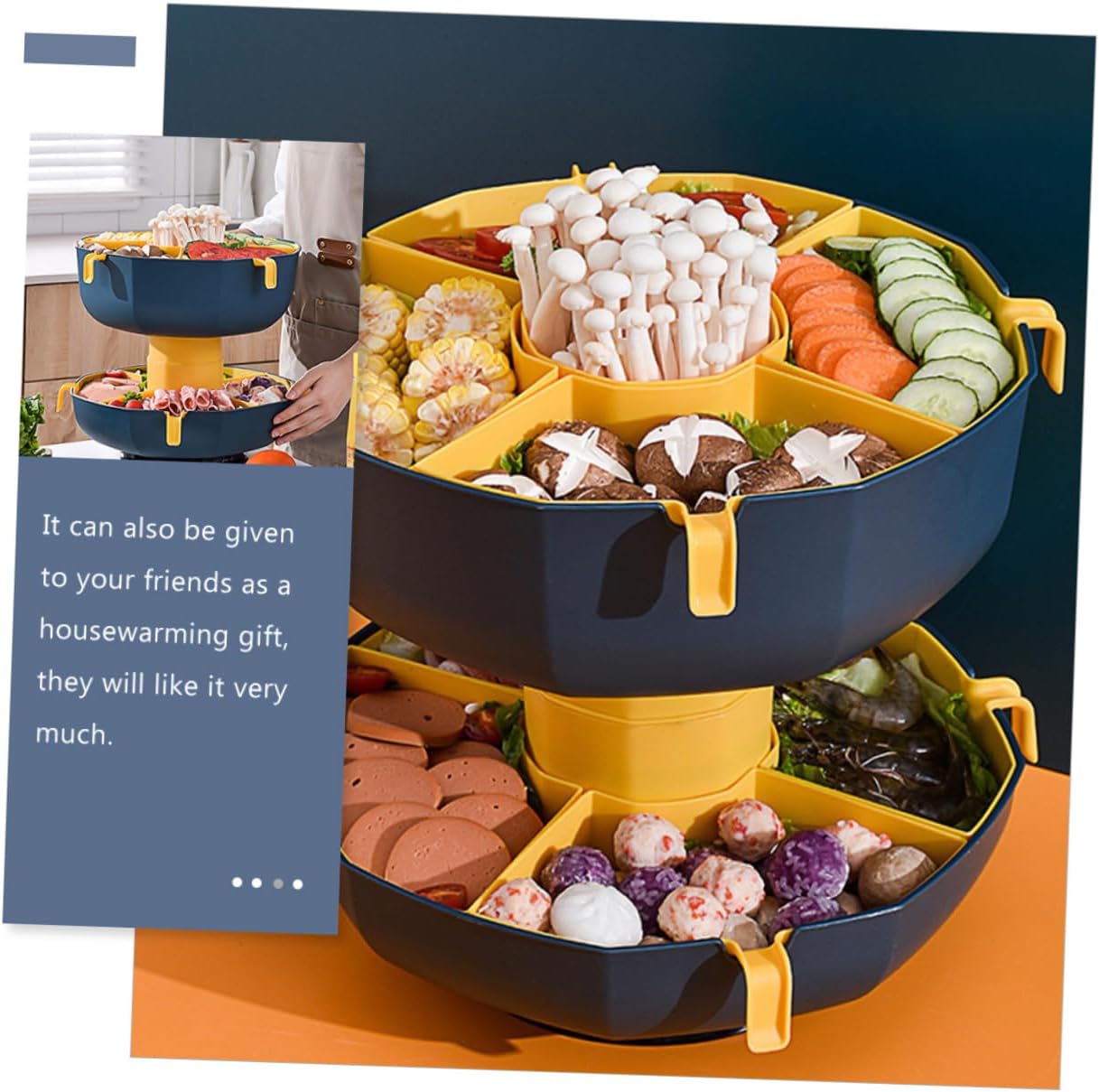 Single Layer Rotatable Vegetable Filter Basket Multi Grid Dried Fruit Platter for Household Use Deep Sea Rattan for Parties and Hot Pot Preparation