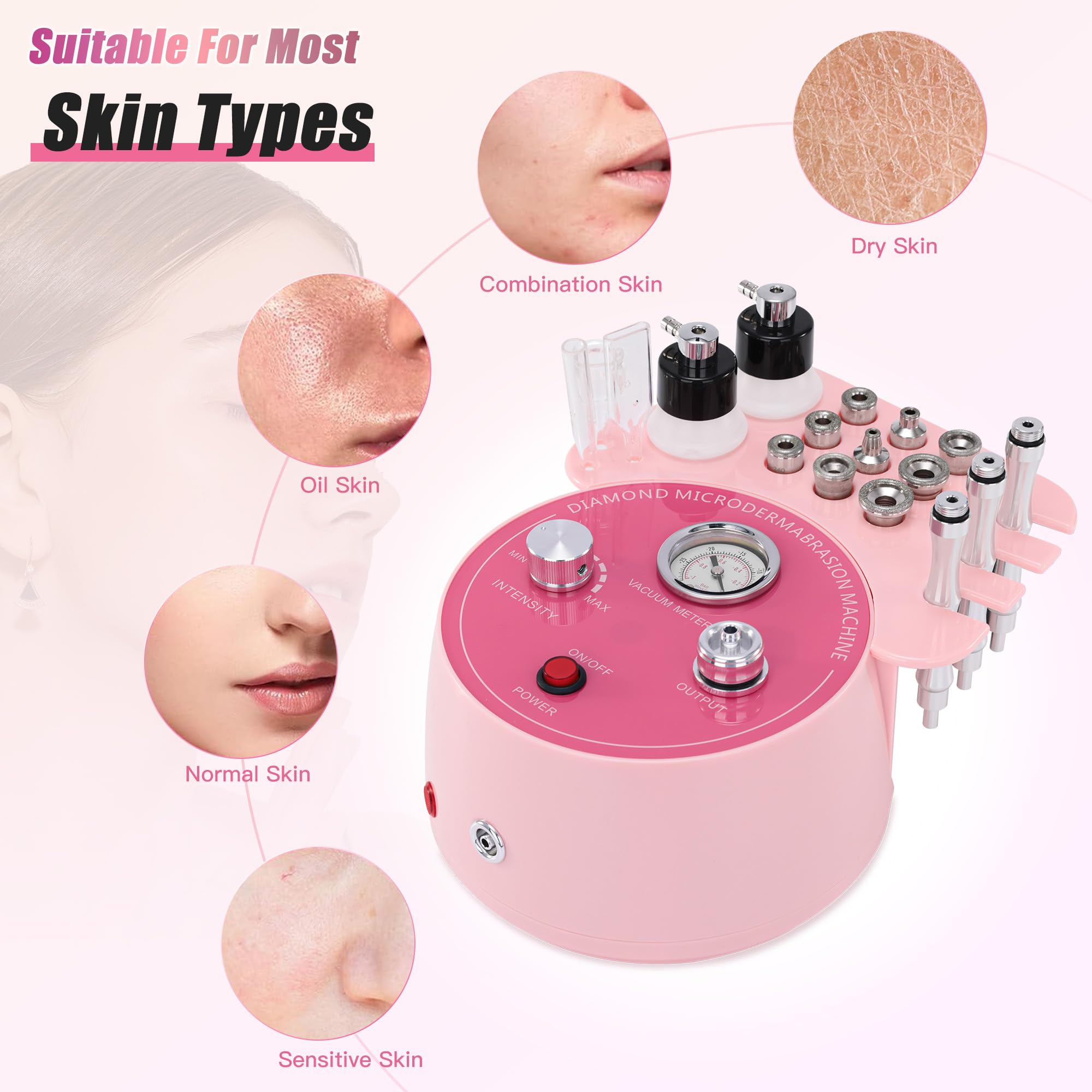 Máquina de Dermabrasión de Diamante 3 en 1, Lmaqfum Microdermabrasión Facial Profesional para Casa, con Aspiración y Función de Rociado para Peeling Facial y Limpieza Profunda