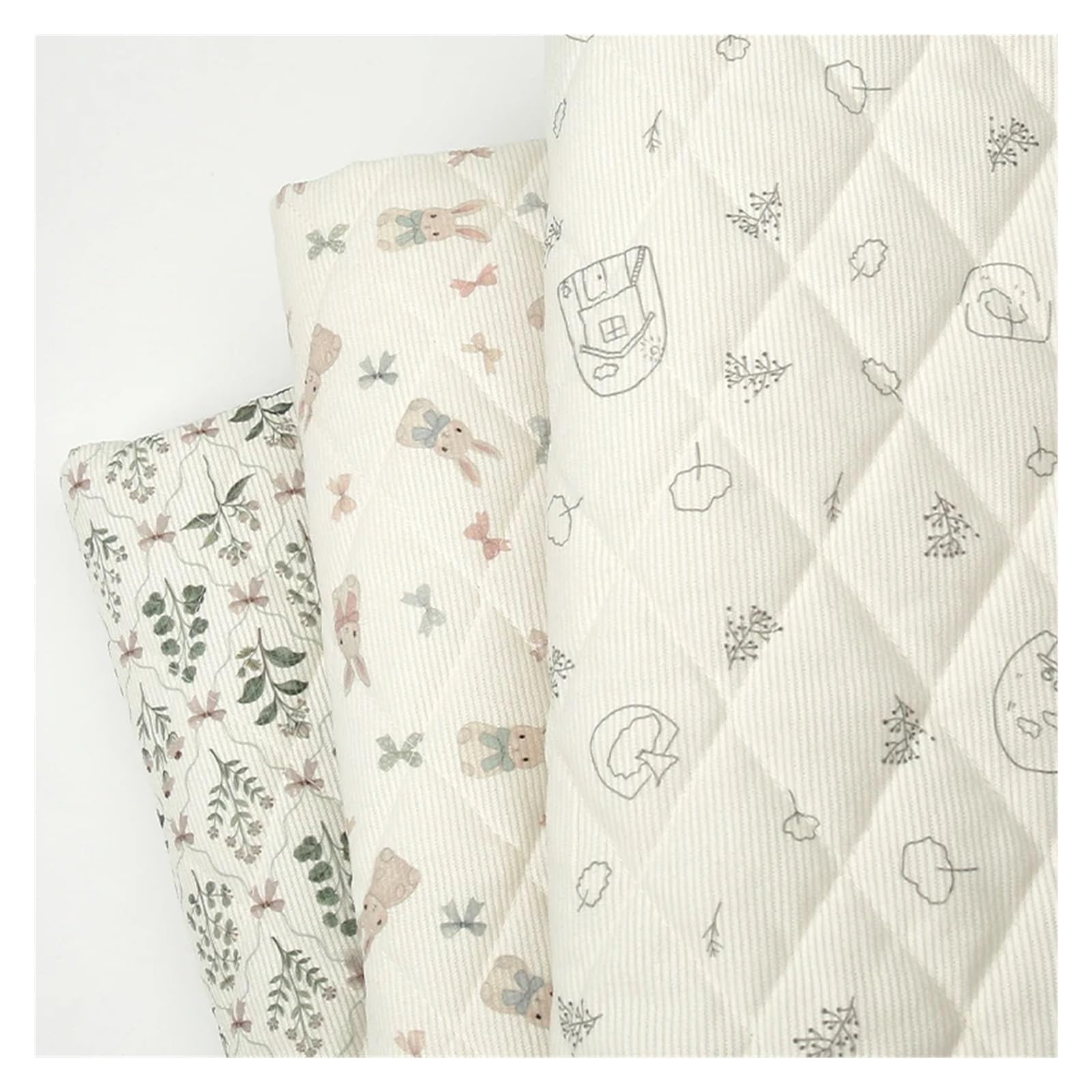 Tela Estampada de Pana, Tela algodón, árbol Conejo, Multicolor, 50-200x150cm(Color 1,200x150cm)