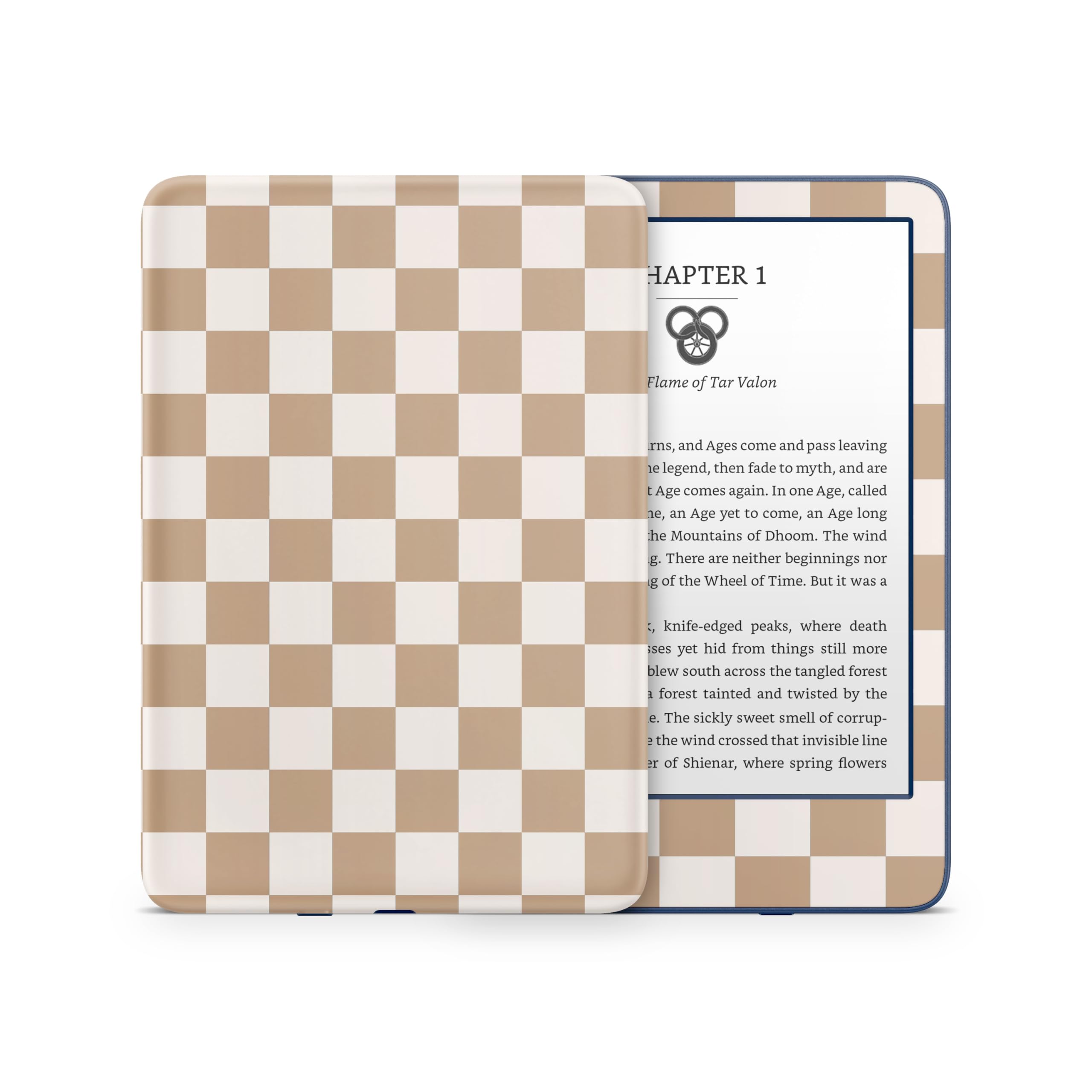 Tacky Design Skin adesiva a scacchiera per Kindle, adesivo minimalista in vinile a scacchi, di alta qualità, per una copertura totale di 3 m, colore marrone chiaro e scuro, Kindle (10a generazione