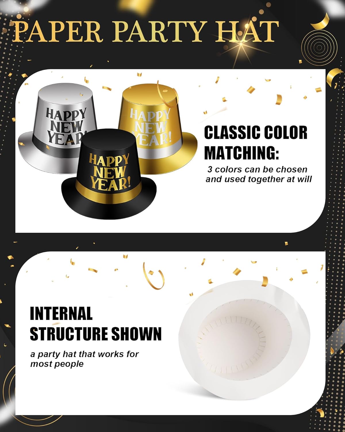 72 Pcs New Years Party Supplies 2026 Eve Party Decorations Midnight Supplies Set of 24 Includes Hats, Headbands, Squawkers, Blowouts Gifts for New Year Eve Accessories - Image 3