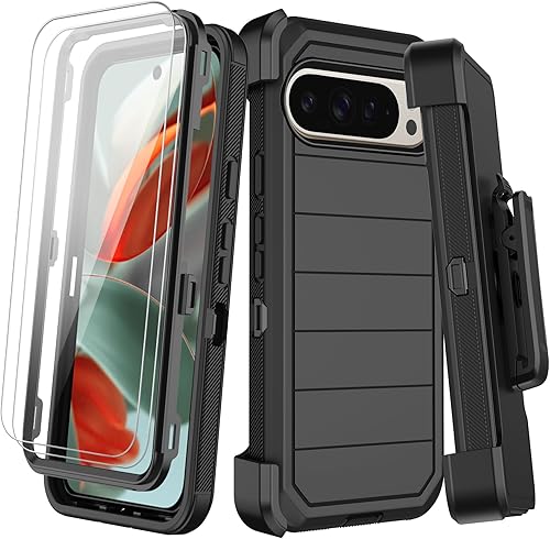 for Google Pixel 9 Pro XL Case with Belt Clip Holster,2X Screen Protectors,Heavy