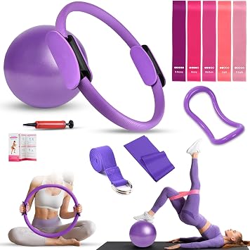 Upgraded Pilates Ring Equipment Set, Home Pilates Kit for Women with 15  Magic Ring with Dual Padded Handles, Yoga Ball, 5 Resistance Bands & Fitness Guide, Complete Pilates Essential Kit
