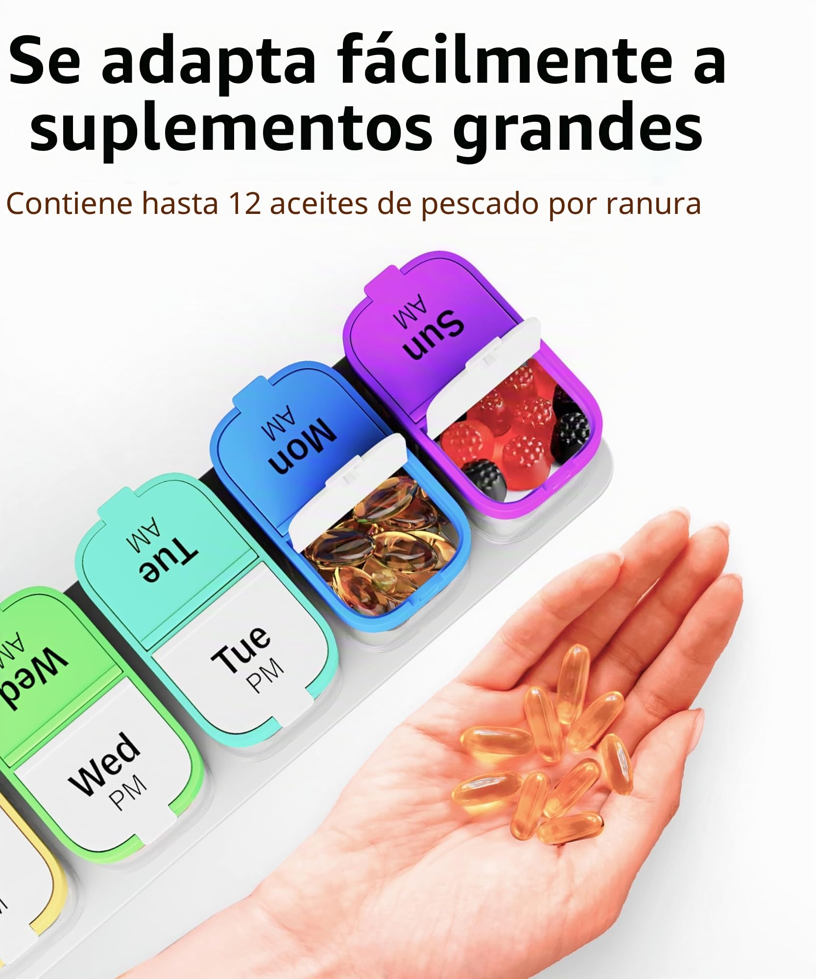 Organizador semanal XL de píldoras, soporte de vitaminas con 7 compartimentos desmontables AM/PM, dispensador portátil para hogar y viajes