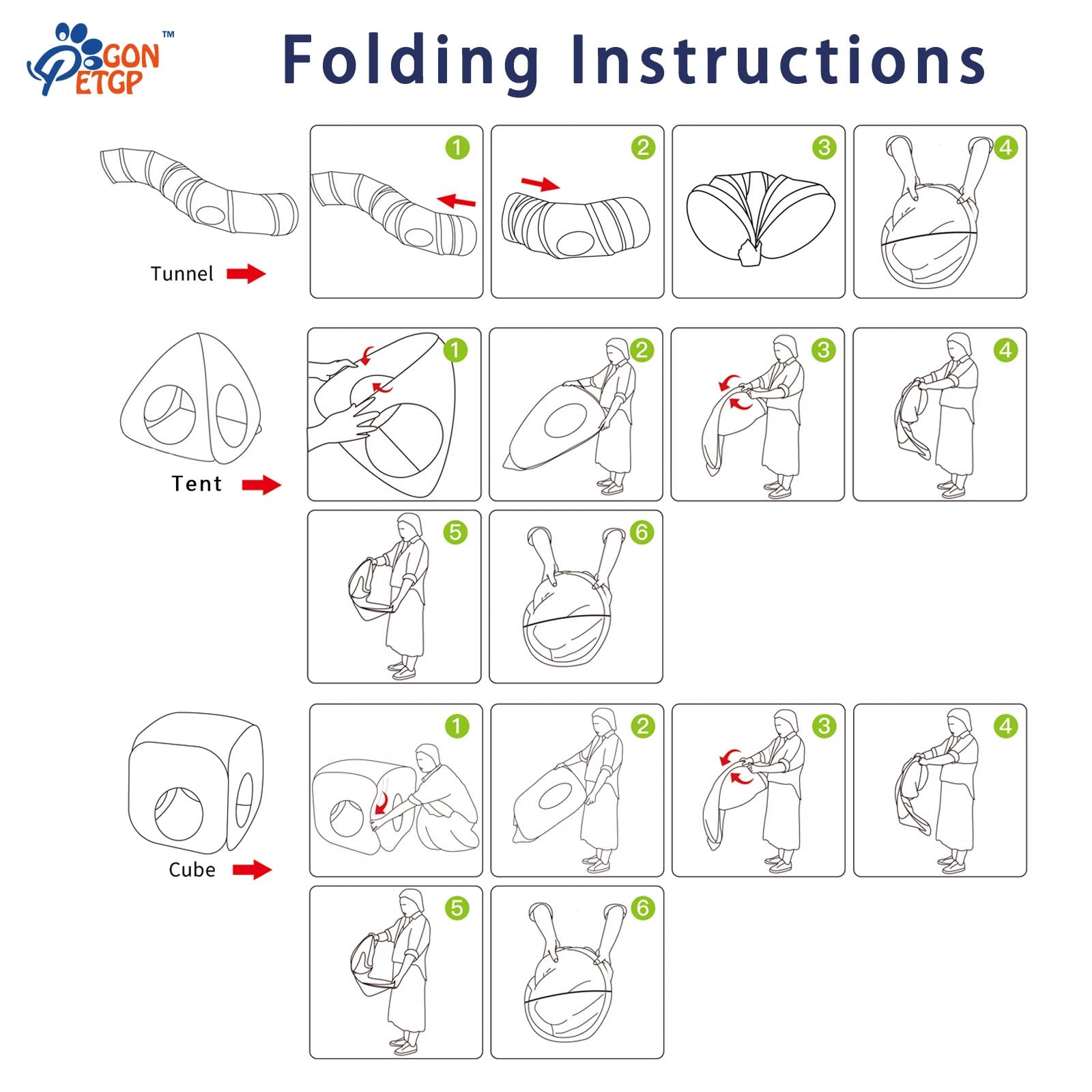 GONPETGP Cat Tunnels for Indoor Cats with Cube Tent Toys Combo, Pop Up Collapsible Crinkle Interactive Peek Hole, Cat Tube with Play Ball and Bell for Kitten, Puppy, Kitty, Rabbit - Set of 3