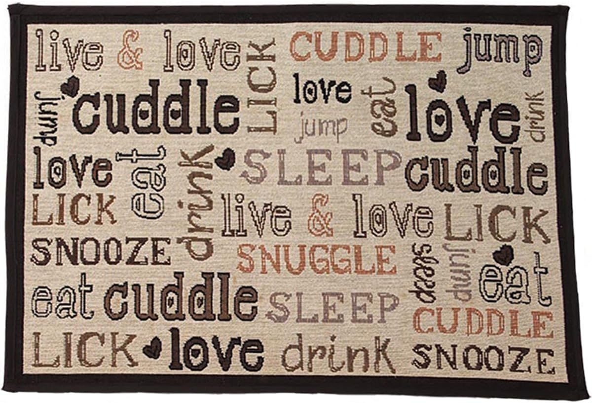 PetRageous 12047 Cuddles Jumbo Tapestry Dog and Cat Non-Skid Machine Washable Placemat for Pet Feeding Areas with Rubber Backing 18-Inch by 28-Inch for Dogs and Cats, Multi : Pet Supplies