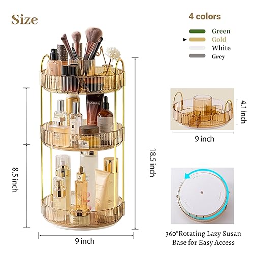 Miniatura 9 de Organizador de maquillaje giratorio de 360 grados para tocador, organizador de maquillaje para cuidado de la piel, grande, organizador de baño