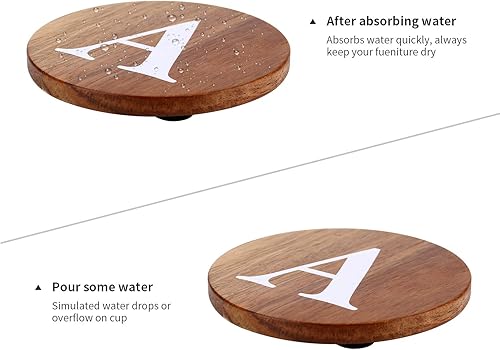 Miniatura 2 de Juego de posavasos de madera, posavasos de madera natural con letras para bebidas, juego de 4 posavasos de madera, posavasos de boda, posavasos